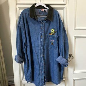Long Sleeve Denim Tweety Bird Shirt
